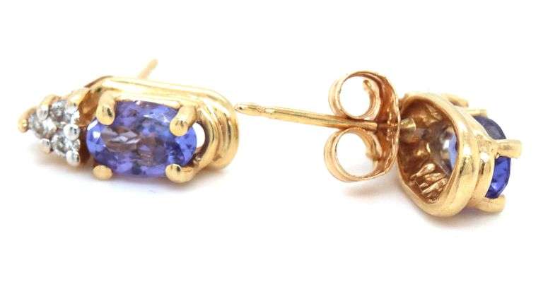 Feminine 14K YG Tanzanite & Diamond Earrings and Pendant