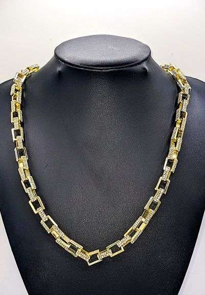 Huge Yellow Gold Plated Rolo Box  Chain Link Necklace