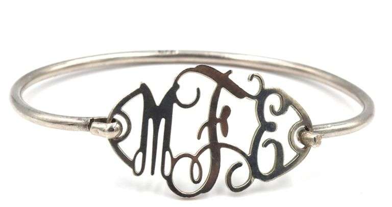 Set of 925 sterling silver Initial cuff bangle and necklace