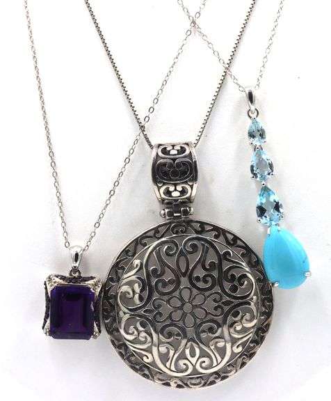 Group lot of 3 Vintage 925 sterling silver necklaces