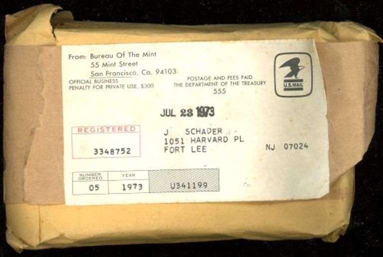 5 1973 US Mint Sets in Original Shipping Envelopes