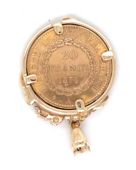 1876 French Angel 20 Francs Coin Pendant
