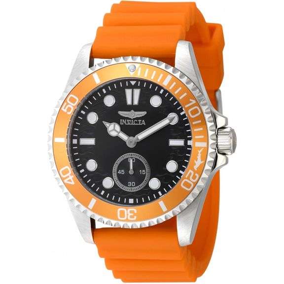 Invicta Pro Diver Quartz Black Dial Men's Watch – Stainless Steel Case, Orange Silicone Strap
