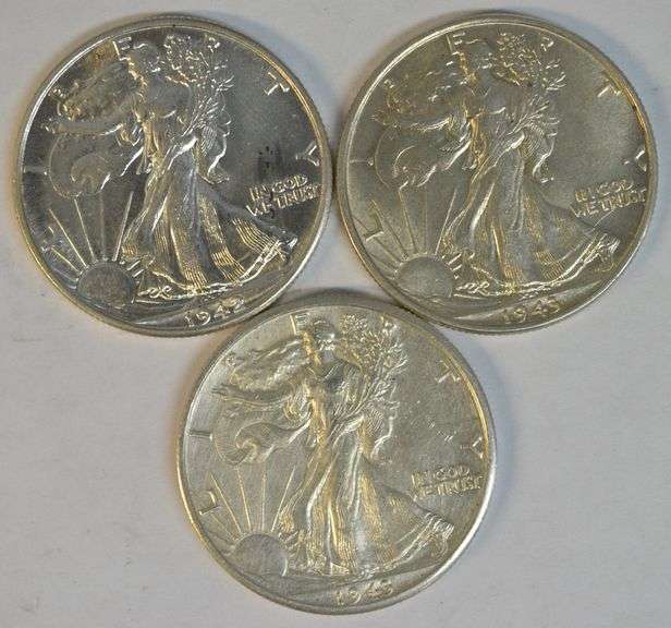 BU 1942, 1943 and AU 1943-S Walking Liberty Half Dollar