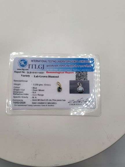 Certified Yellow Gold Blue Lab Diamond Pendant