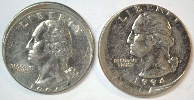 2 Choice BU 1994-P Off-Center Washington Quarter Errors