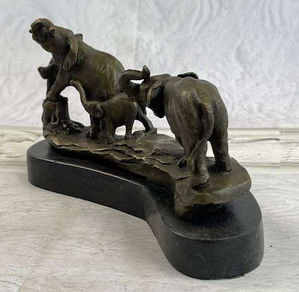 Three Elephants Walking Bronze Statue