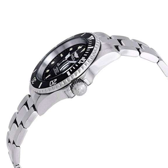 Invicta Pro Diver Men's Stainless Steel Watch – Black Dial, Silver-Tone Bracelet, 200M Water Resista