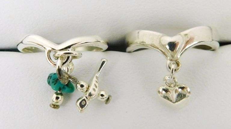 2 Sterling Silver Pinkie Charm Rings