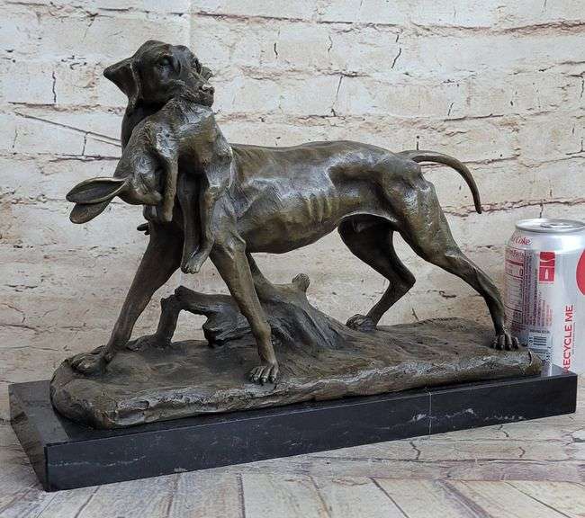 Dog Retriever Rabbit Bronze Statue