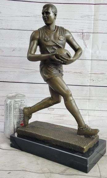 Hot Cast Rugged Rugby Player Bronze Sculpture Marble Base Statue Figure