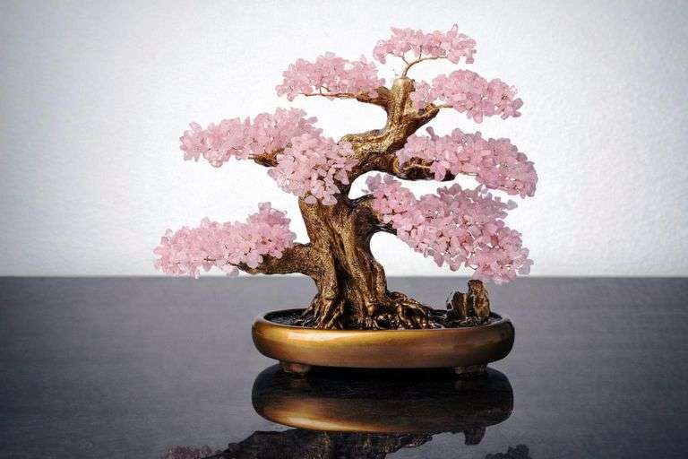 Natural Rose Quartz Crystal Bonsai Tree of Life