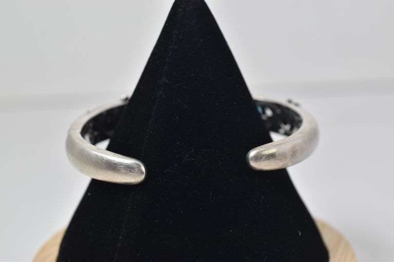 Sterling Silver Multi-Gemstone Hinged Cuff Bracelet with 10K Yellow Gold Accents