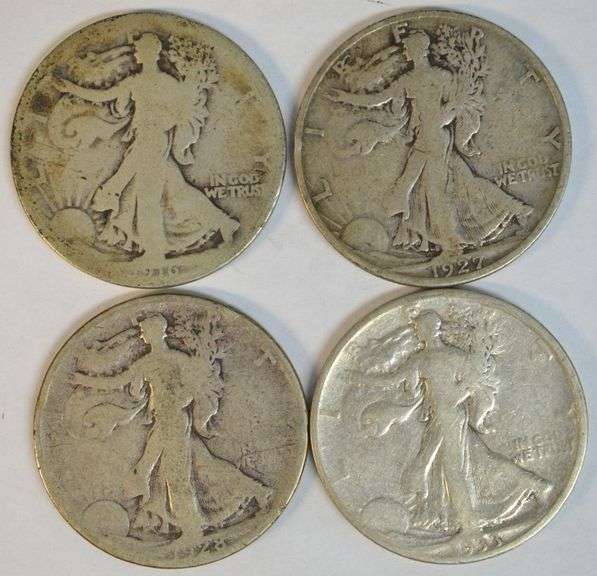 4 Better date Walking Liberty Half Dollars 1916 to 1933-S. Circs