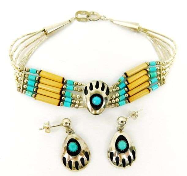 Sterling Designer Bear Claw Bracelet & Earrings