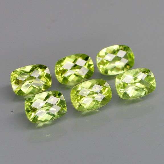 Checkerboard and cushion cut? Wow! 5.60ct set of Peridot!