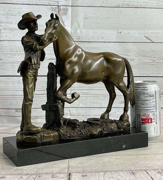 Hand Crafted Cowboy and his Trusted Horse Bronze Sculpture