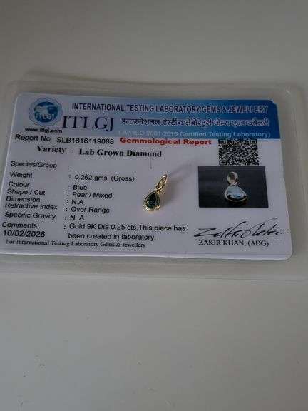 Certified Yellow Gold Blue Lab Diamond Pendant