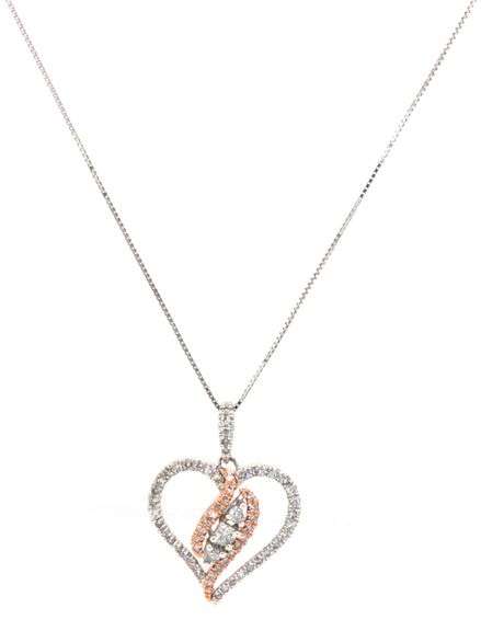 14kt White gold 0.45ctw two tone diamond heart shaped pendant on chain
