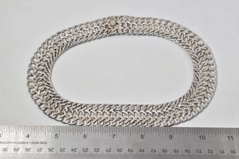 Sterling Silver Woven Chain Link Choker Necklace