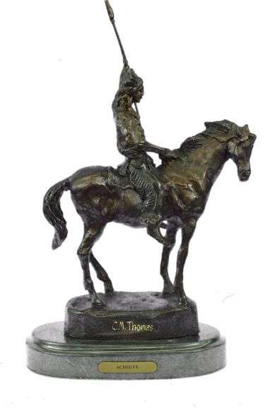 Native American on Horse with Spear Bronze Sculpture