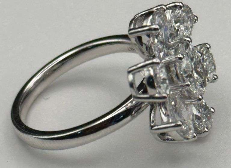 14K WHITE GOLD LAB DIAMOND FLOWER RING PEAR OVAL 4.62CT