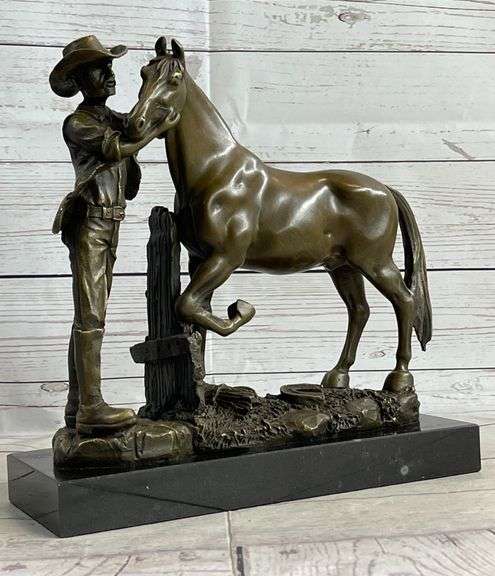 Hand Crafted Cowboy and his Trusted Horse Bronze Sculpture