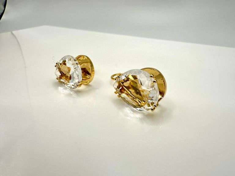 Sparkling 4 Kt Yellow Gold Plate 16 Cttw Pear Cut CZ Earrings