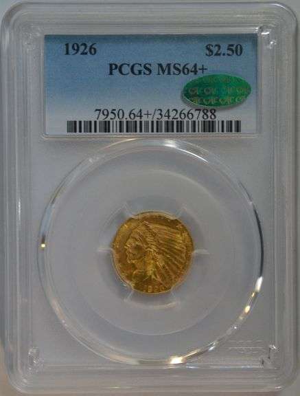 1926 $2.50 Indian Head Quarter Eagle Gold Coin – PCGS MS64+ CAC