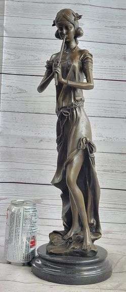 Female Flute Player Bronze Sculpture