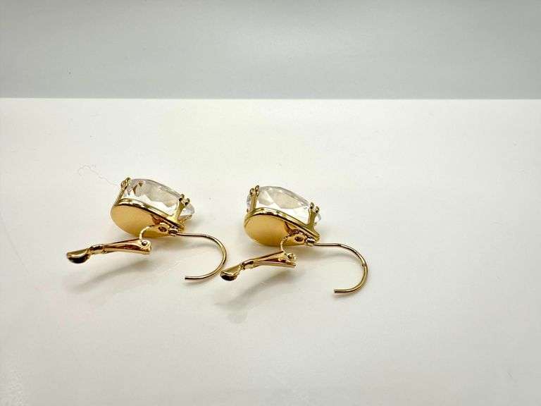 Sparkling 4 Kt Yellow Gold Plate 16 Cttw Pear Cut CZ Earrings