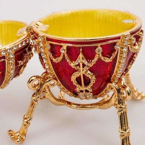 Gold Plated Fabergé-Style Trinket Box with Crystal Accents
