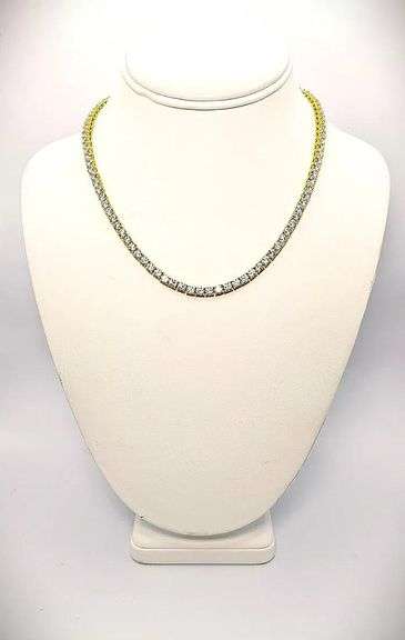 Sparkling Yellow Gold Plated 36 Ctw CZ Tennis Necklace