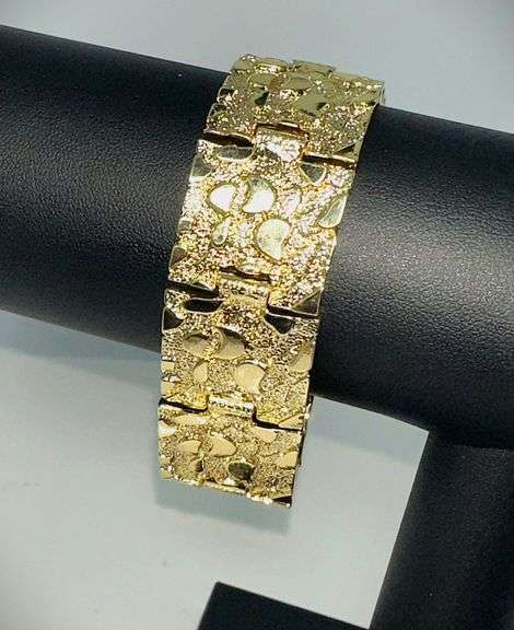 Huge 90.7 Gram 14 Kt Italian Gold Plated Nugget Link Bracelet