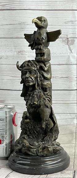 Legend Indian Chief with Wolf and Eagle Bronze Sculpture