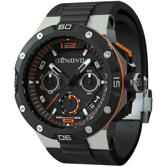 Denovo Swiss Made Men’s Watch, New in Box, 100m Water Resistance, Rubber Strap with an Extra Leather