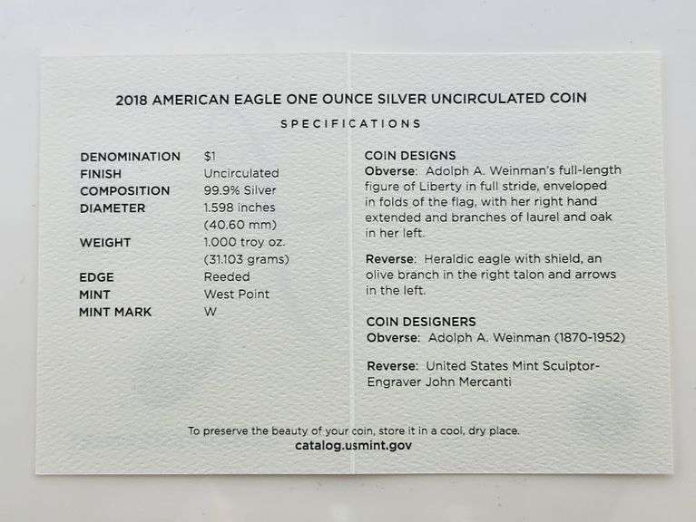 2018-W Burnished American Silver Eagle, OGP