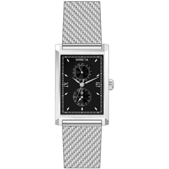 Invicta Vintage Rectangular Black Dial Stainless Steel Mesh Men's Watch