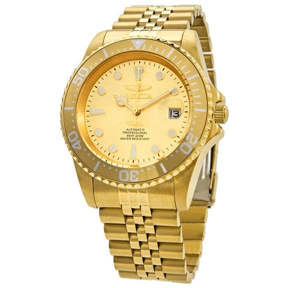 Invicta Pro Diver Automatic Men's Watch – Gold-Tone Stainless Steel, Champagne Dial, 200M