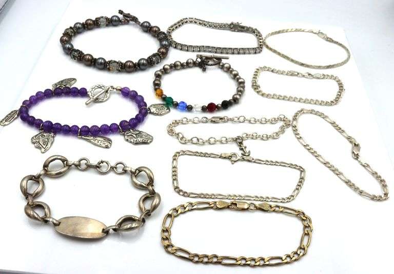 Group lot of 11 Vintage 925 sterling silver bracelets