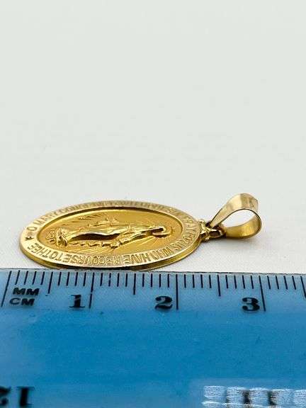 14KT Yellow Gold Hollow Miraculous Medal Oval Pendant