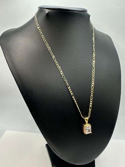14 Kt Gold Plate 3.5 Ct Gorgeous Radiant Cut Simulated Diamond Pendant Necklace