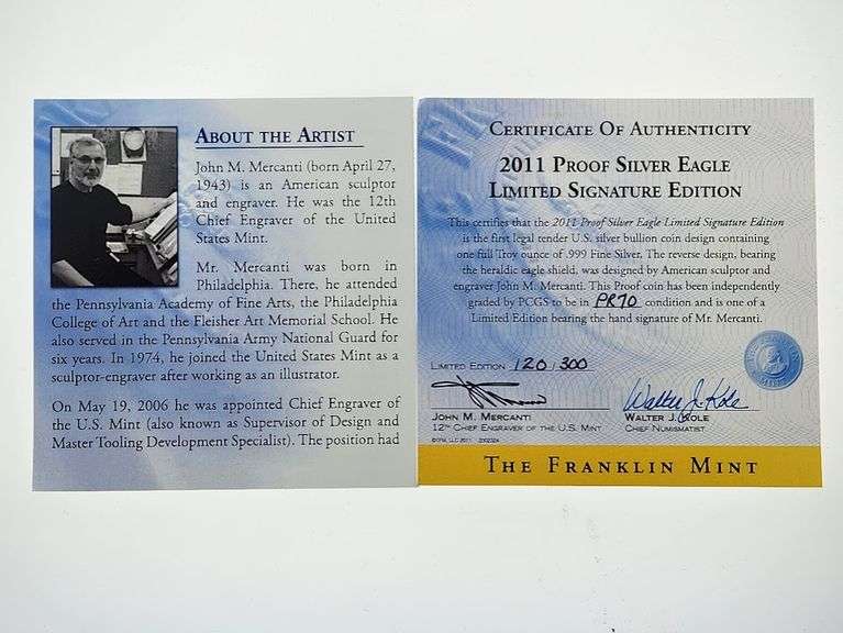 2011-W Proof Eagle, John Mercanti Signed, PCGS PR70 DCAM