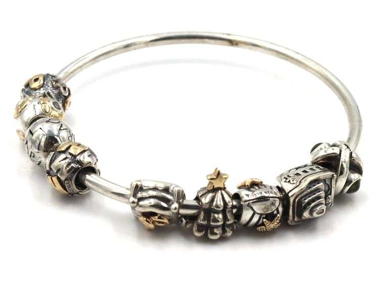 Pandora charm bangle bracelet with 8 charms