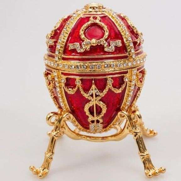 Gold Plated Fabergé-Style Trinket Box with Crystal Accents