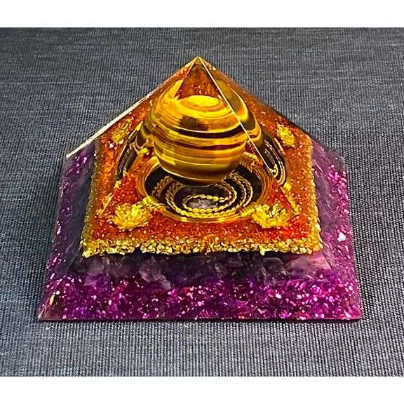 Amethyst Tiger’s Eye Copper Pyramid
