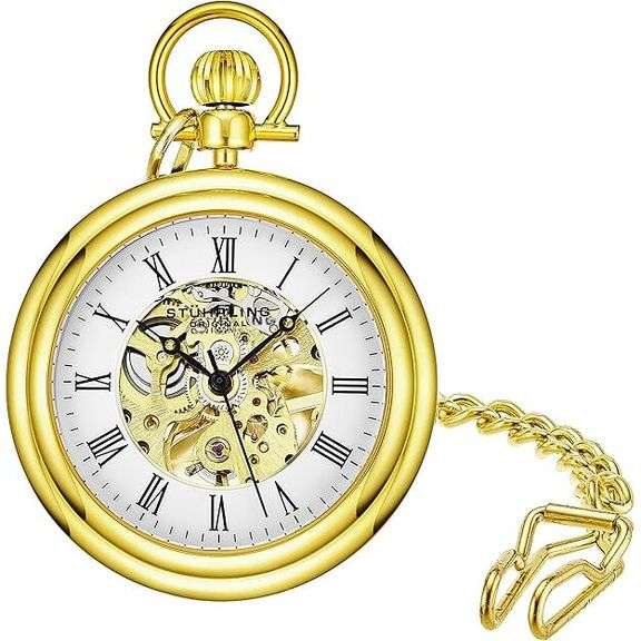 23K Gold-Plated Men's Skeleton Pocket Watch