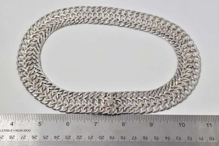 Sterling Silver Woven Chain Link Choker Necklace