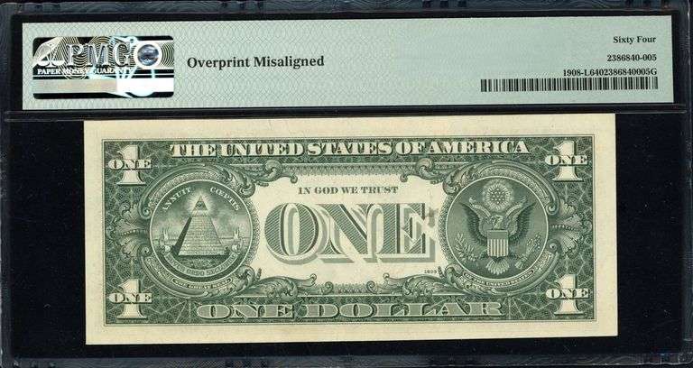 1974 $1 Federal Reserve Note Fr. 1908-L San Francisco (LA Block) Misalignment Error Neff/Simon PMG C