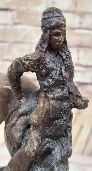 Chief Riding Horse on a Rock Bronze Sculpture